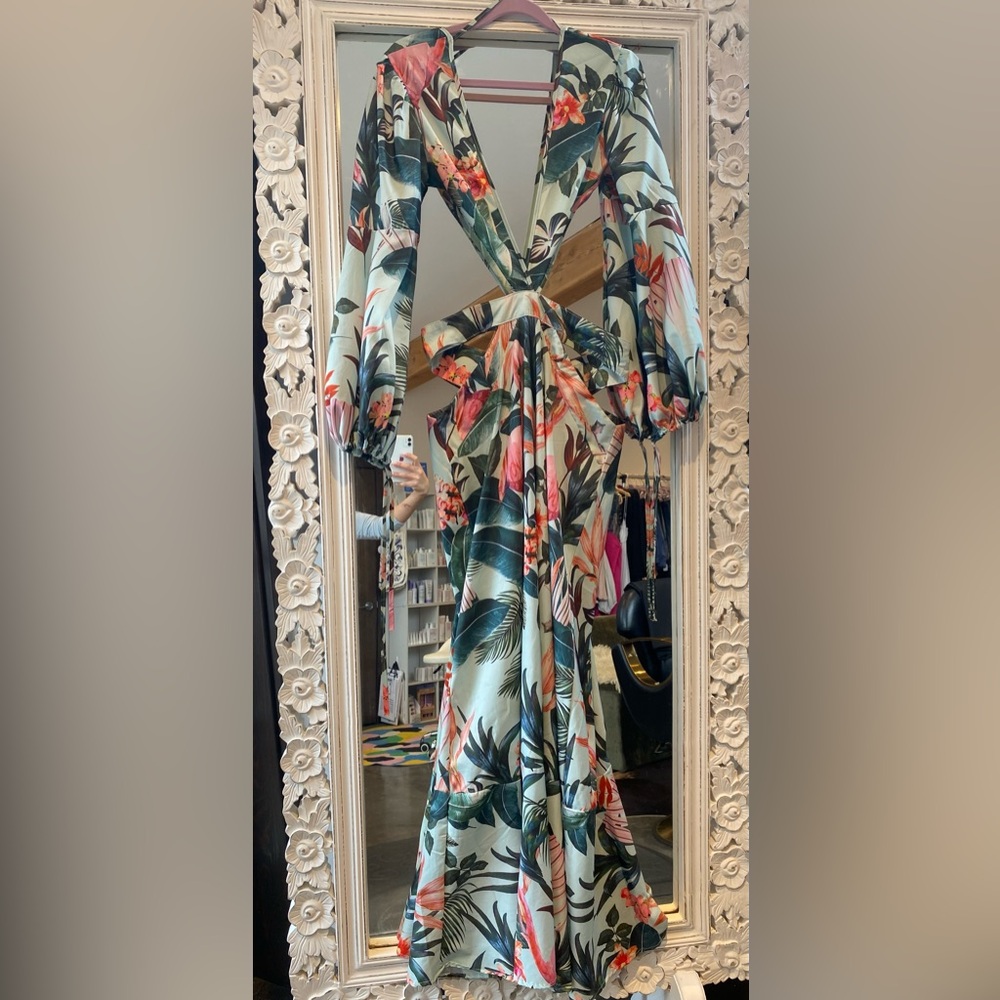 Asymmetrical Tropical Backless Maxi Dress